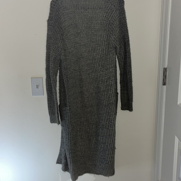 Long open front gary knit cardigan with pockets - Picture 4 of 4